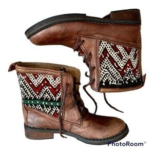 MOROCCAN Kilim Aztec hand made Combat boots dark brown size 7